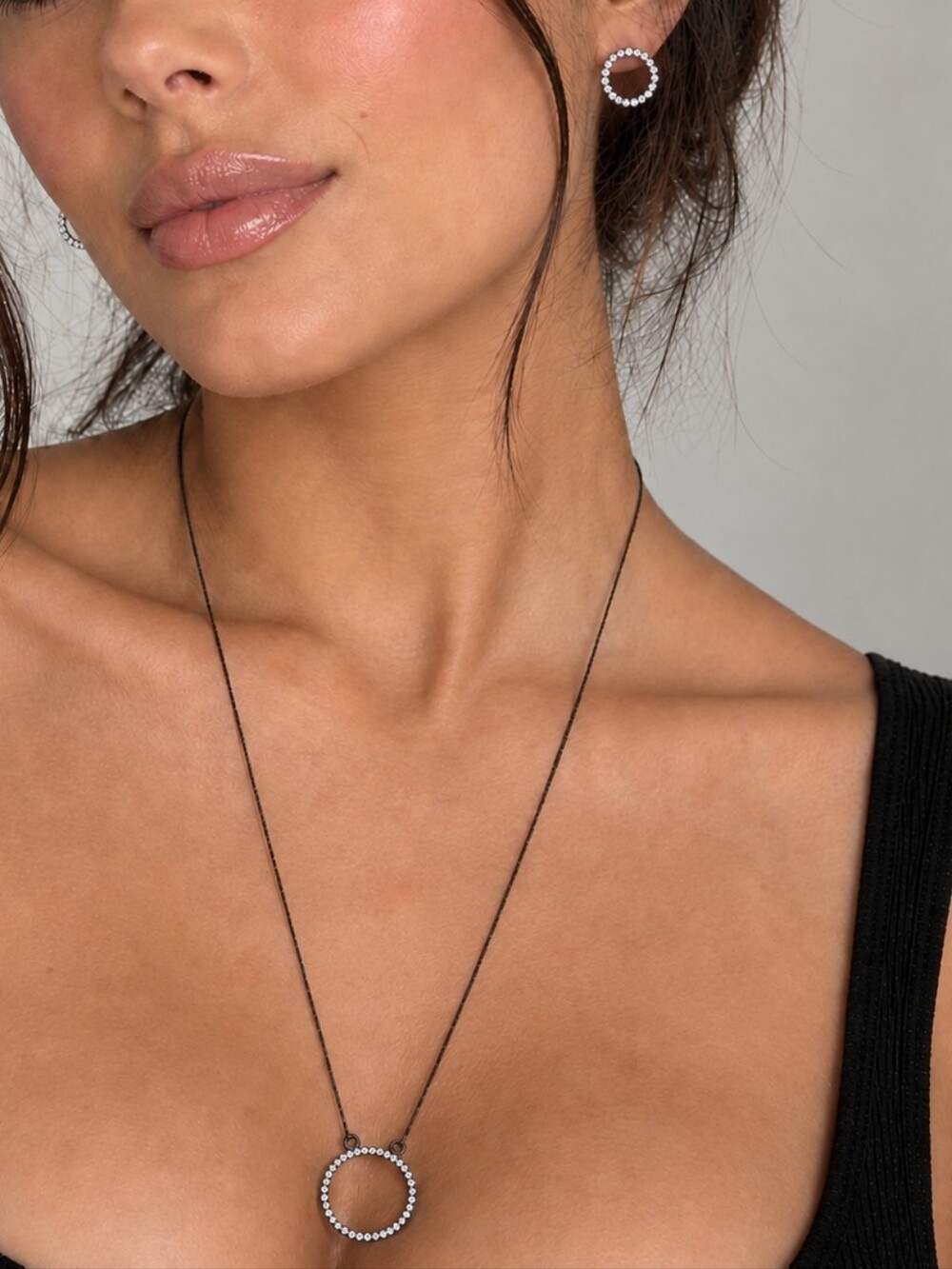 Crystal Circle Necklace & Earrings Set – Gunmetal